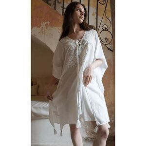Debbie Katz South Beach Womens Embroidered Mystic Kaftan Cover-up White NWOT X-L